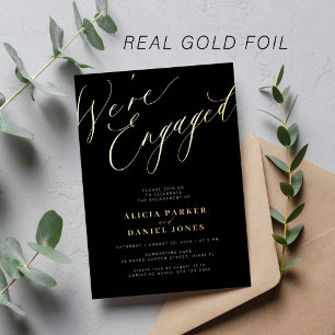 Simple modern elegant engagement party black gold