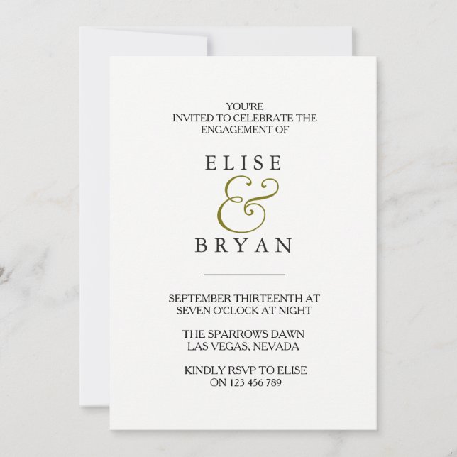 Simple Modern Elegant Engagement Party Invitation (Front)