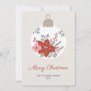 Simple Modern Elegant Floral Christmas Ornament Holiday Card
