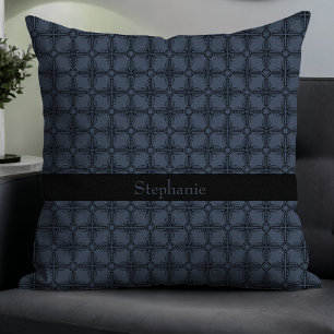 Simple Modern Elegant Floral Monogram Blue Grey Cushion