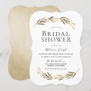 Simple Modern Elegant Gold Leaf Bridal Shower Invitation