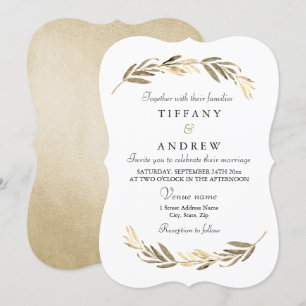 Simple Modern Elegant Gold Leaf Wedding Invitation