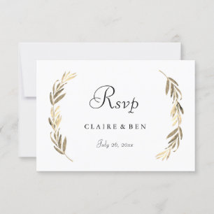 Simple Modern Elegant Gold Leaf Wedding RSVP Card