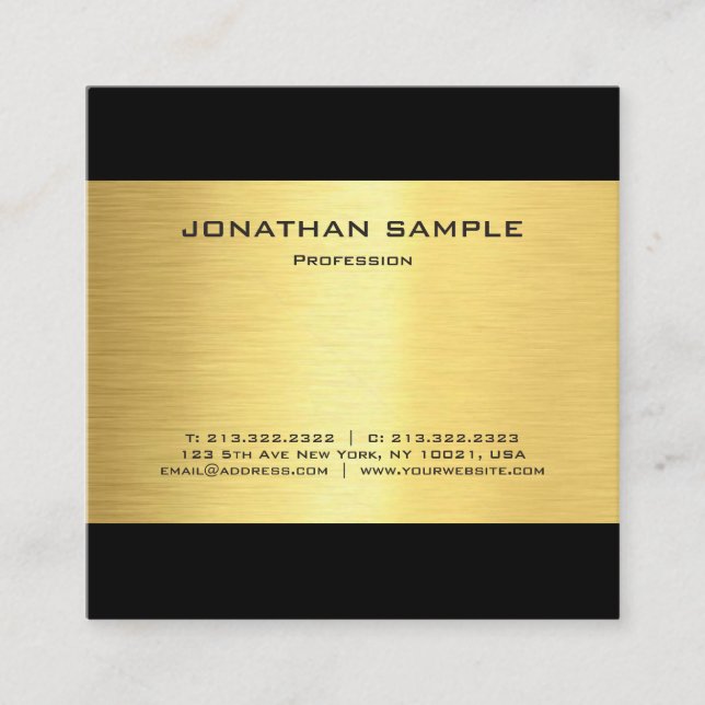 Simple Modern Elegant Gold Look Luxe Glamour Square Business Card (Front)