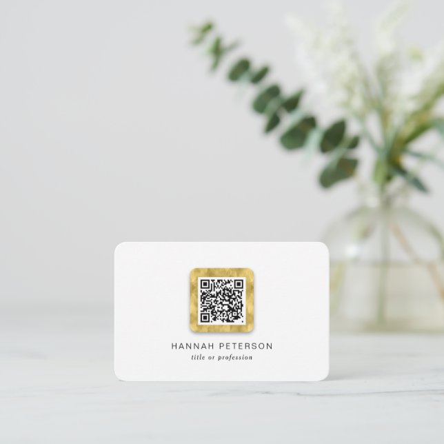 Simple Modern elegant gold networking QR code Business Card (Standing Front)