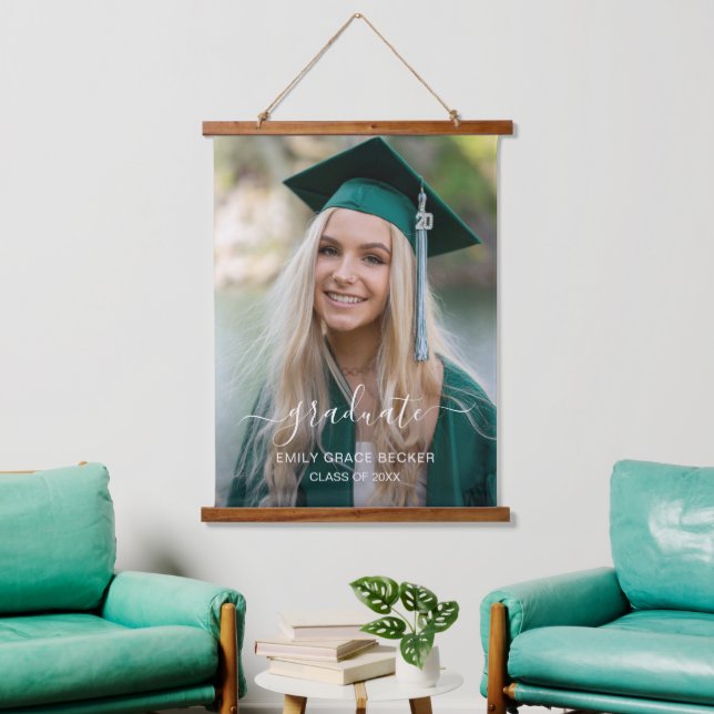 Simple Modern Elegant Graduate Photo Graduation Hanging Tapestry (Living Room)