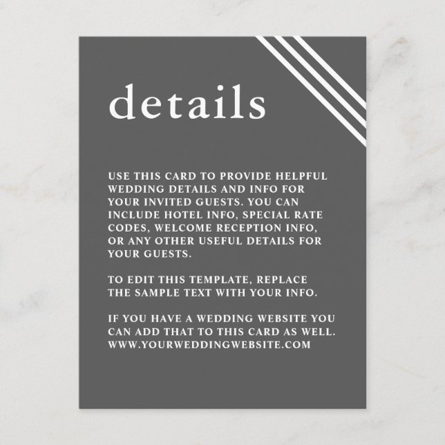 Simple Modern Elegant Grey Wedding Details Enclosure Card (Front)