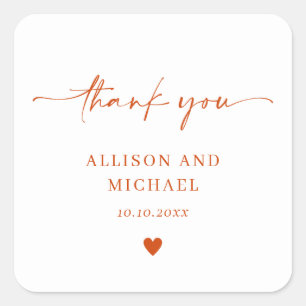 Simple Modern Elegant Heart Wedding Thank You Square Sticker