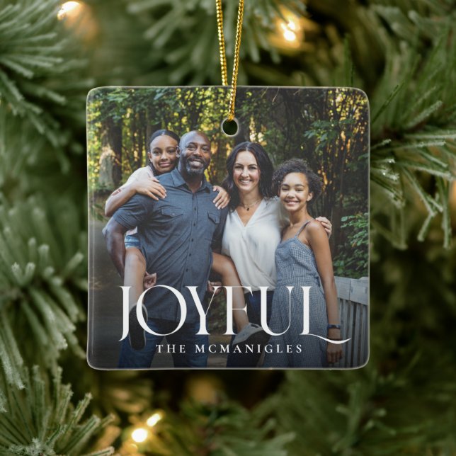 Simple Modern Elegant Joyful 2 Photo Christmas Ceramic Ornament (Tree)