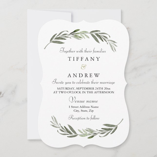 Simple Modern Elegant Leaf Wreath Wedding Invitation (Front)