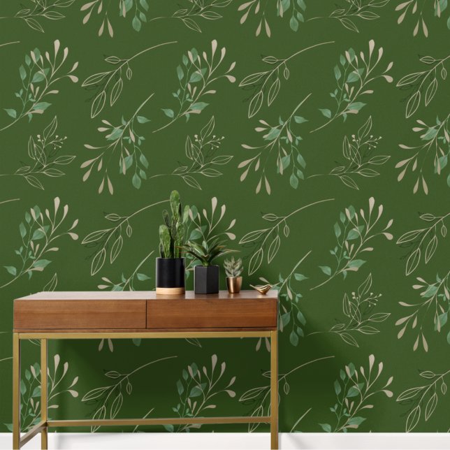 Simple Modern Elegant Leaves Dark Green Wallpaper (Creator Uploaded)