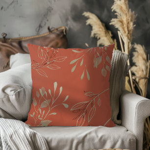 Simple Modern Elegant Leaves Terracotta Cushion