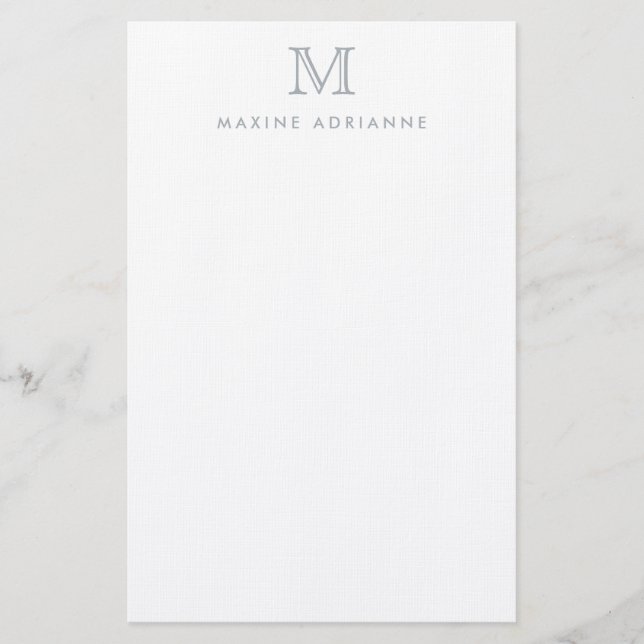 Simple Modern Elegant Light Silver Grey Monogram  Stationery (Front)