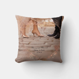 Simple Modern Elegant Married 2 Photo Christmas Cushion