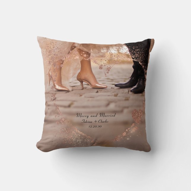 Simple Modern Elegant Married 2 Photo Christmas  Cushion (Front)