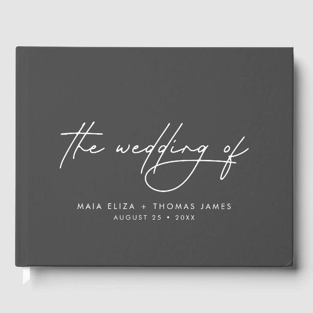 Simple Modern Elegant Monochrome Wedding Guest Book (Front)