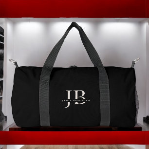 Simple Modern Elegant Monogram and Name Dark Green Duffle Bag