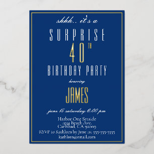 Simple Modern Elegant Navy 40th Birthday