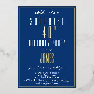 Simple Modern Elegant Navy 40th Birthday