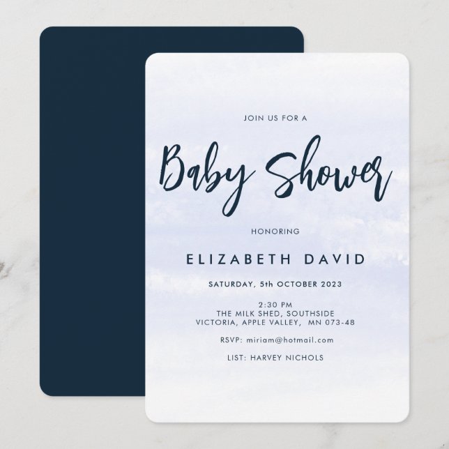 Simple modern Elegant Navy Blue Baby Shower Invitation (Front/Back)