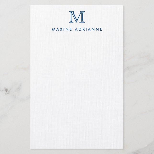 Simple Modern Elegant Navy Blue Monogram Initial Stationery (Front)