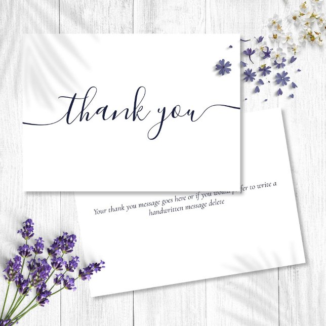 Simple Modern Elegant Navy Blue Script Thank You Card (Simple Modern Elegant Navy Blue Script Thank You Card)