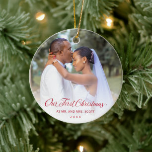 Simple Modern Elegant Newlywed First Christmas Ceramic Tree Decoration