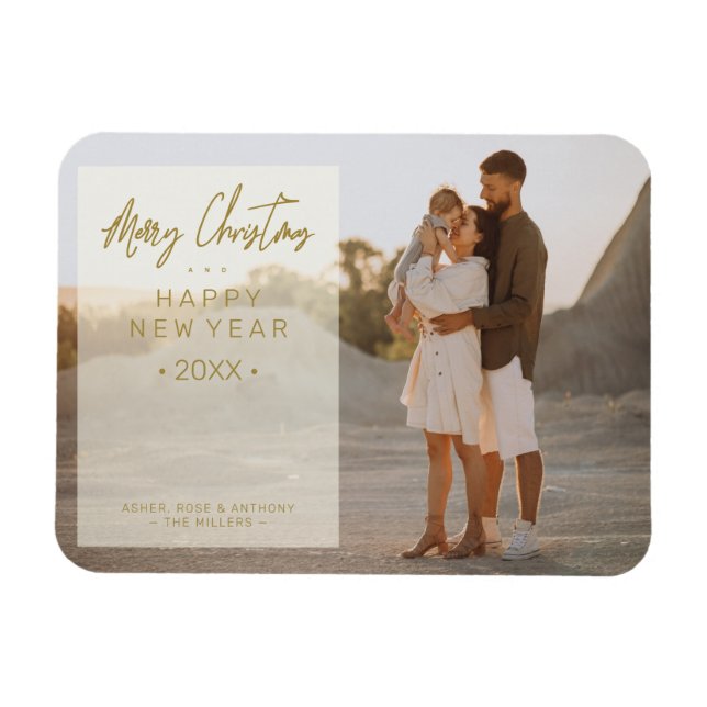 Simple Modern Elegant Photo Christmas Photo Family Magnet (Horizontal)