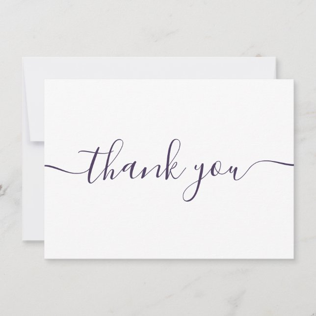 Simple Modern Elegant Purple Script Thank You Card (Front)