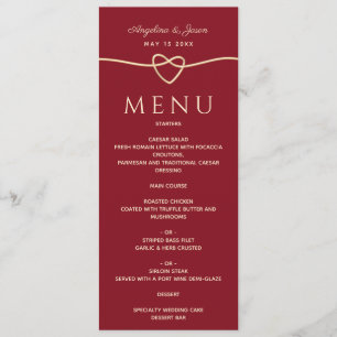 Simple Modern Elegant Red and Gold Heart Wedding Menu