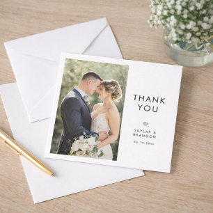 Simple Modern Elegant Rustic Wedding Photo Square Thank You Card