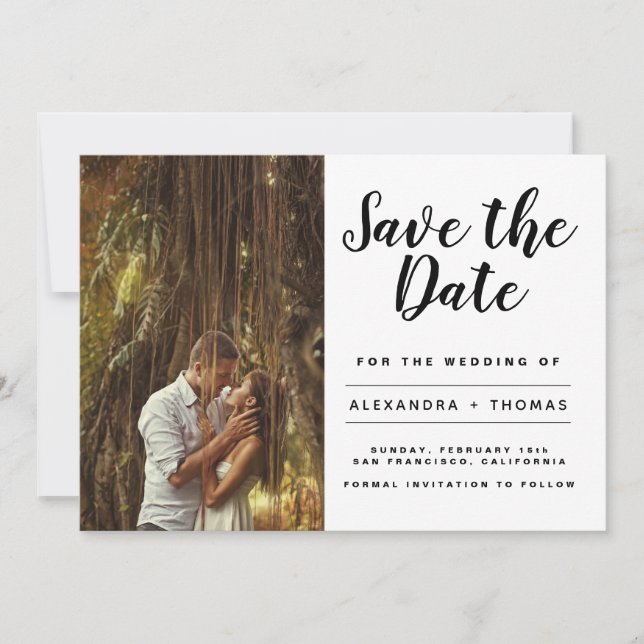 Simple Modern Elegant Save the Date Photo White (Front)