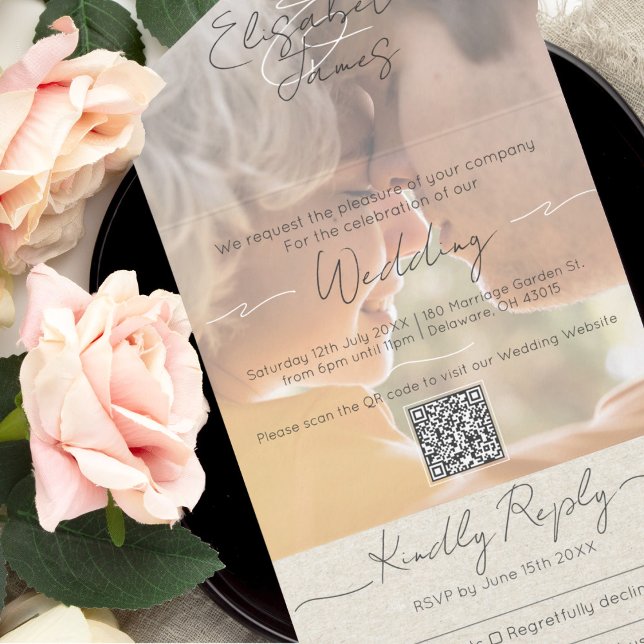   Simple Modern & Elegant Script Add Photo Wedding All In One Invitation (Creator Uploaded)