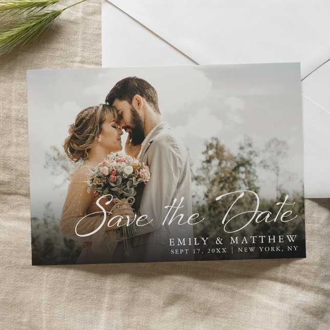 Simple Modern Elegant Script Photo Wedding Save The Date (Creator Uploaded)