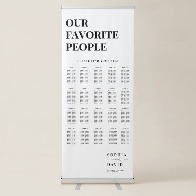 Simple Modern Elegant Script Wedding Seating Chart Retractable Banner (Front)