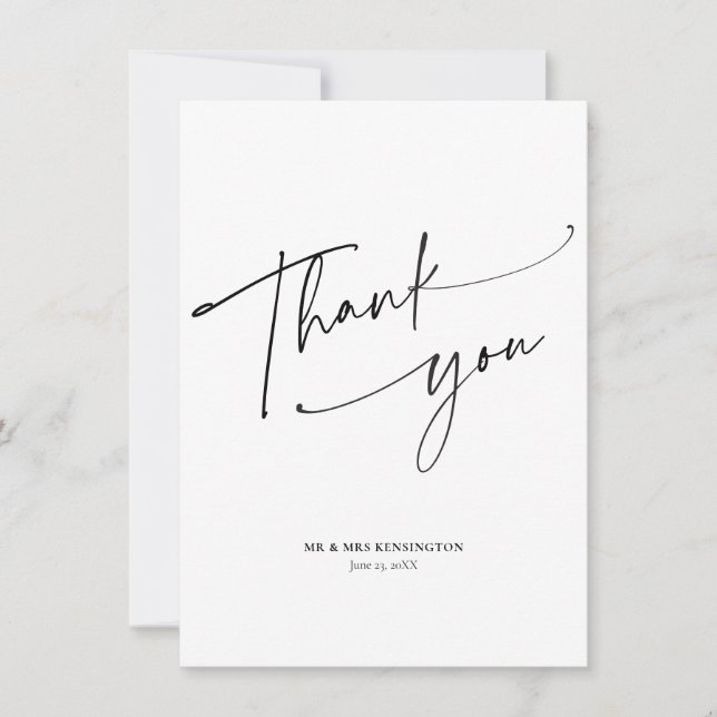 Simple Modern Elegant Script Wedding Thank You Card (Front)