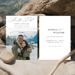Simple Modern Elegant Script Winter Photo Wedding Save The Date