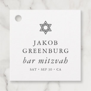 Simple Modern Elegant Star of David Bar Mitzvah Favour Tags