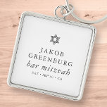 Simple Modern Elegant Star of David Bar Mitzvah Key Ring<br><div class="desc">Design is composed of sans serif typography and playful cursive script typography on a simple background. 

Available here:
http://www.zazzle.com/store/selectpartysupplies</div>