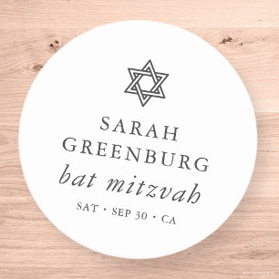 Simple Modern Elegant Star of David Bat Mitzvah Classic Round Sticker