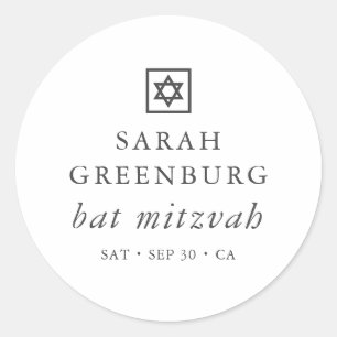 Simple Modern Elegant Star of David Bat Mitzvah Classic Round Sticker