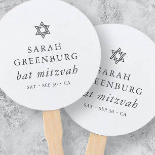 Simple Modern Elegant Star of David Bat Mitzvah Hand Fan