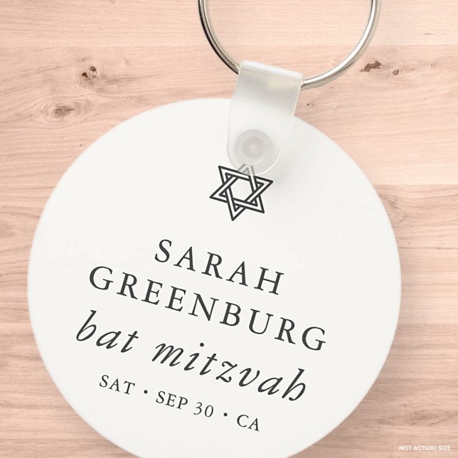 Simple Modern Elegant Star of David Bat Mitzvah Key Ring (Creator Uploaded)