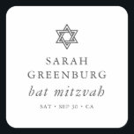Simple Modern Elegant Star of David Bat Mitzvah Square Sticker<br><div class="desc">Design is composed of sans serif typography and playful cursive script typography on a simple background. 

Available here:
http://www.zazzle.com/store/selectpartysupplies</div>