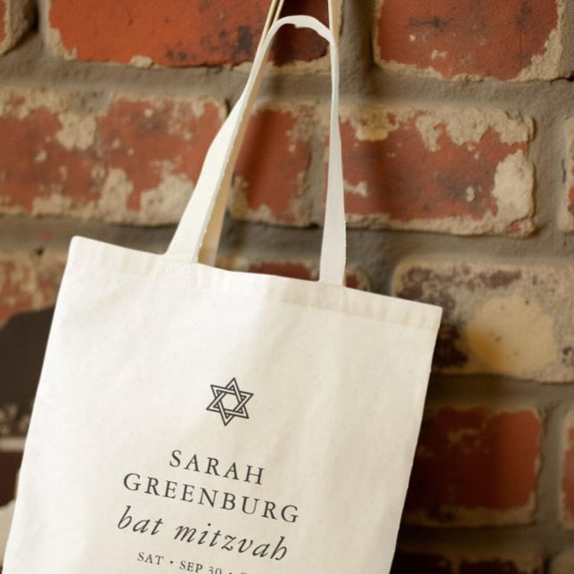 Simple Modern Elegant Star of David Bat Mitzvah Tote Bag (Creator Uploaded)