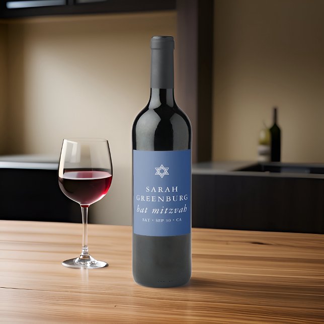 Simple Modern Elegant Star of David Bat Mitzvah Wine Label (Creator Uploaded)