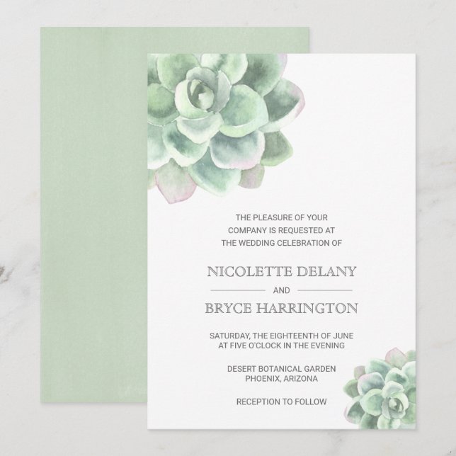 Simple Modern Elegant Succulent Wedding Invitation (Front/Back)