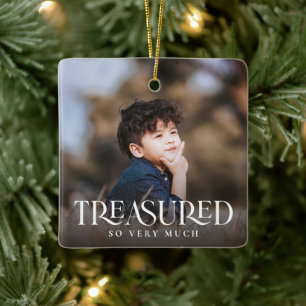 Simple Modern Elegant Treasured 2 Photo Christmas Ceramic Ornament