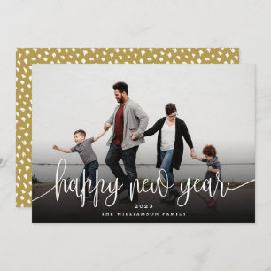 Simple Modern Elegant Typography New Year Gold Holiday Card