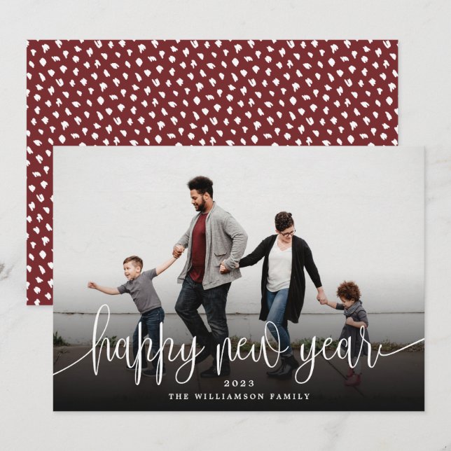 Simple Modern Elegant Typography New Year | Red Holiday Card (Front/Back)